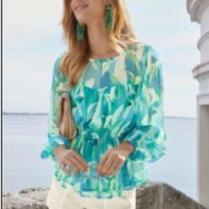 Sheer Blouse Blue Green Venus Chiffon Romantic Medium